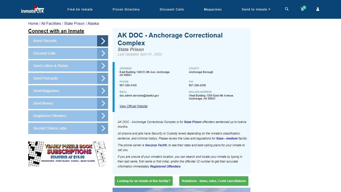 AK DOC - Anchorage Correctional Complex & Inmate Search | Visitation ...