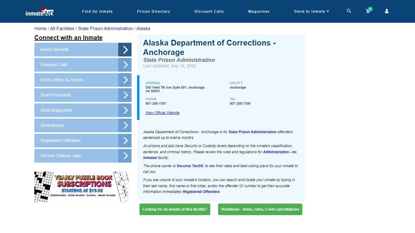 Alaska Department of Corrections - Anchorage & Inmate Search ...